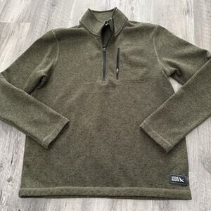 Eddie Bauer 1/4 Zip Pullover Mens Large Green Knit Fleece w Pocket Sweatshirt
